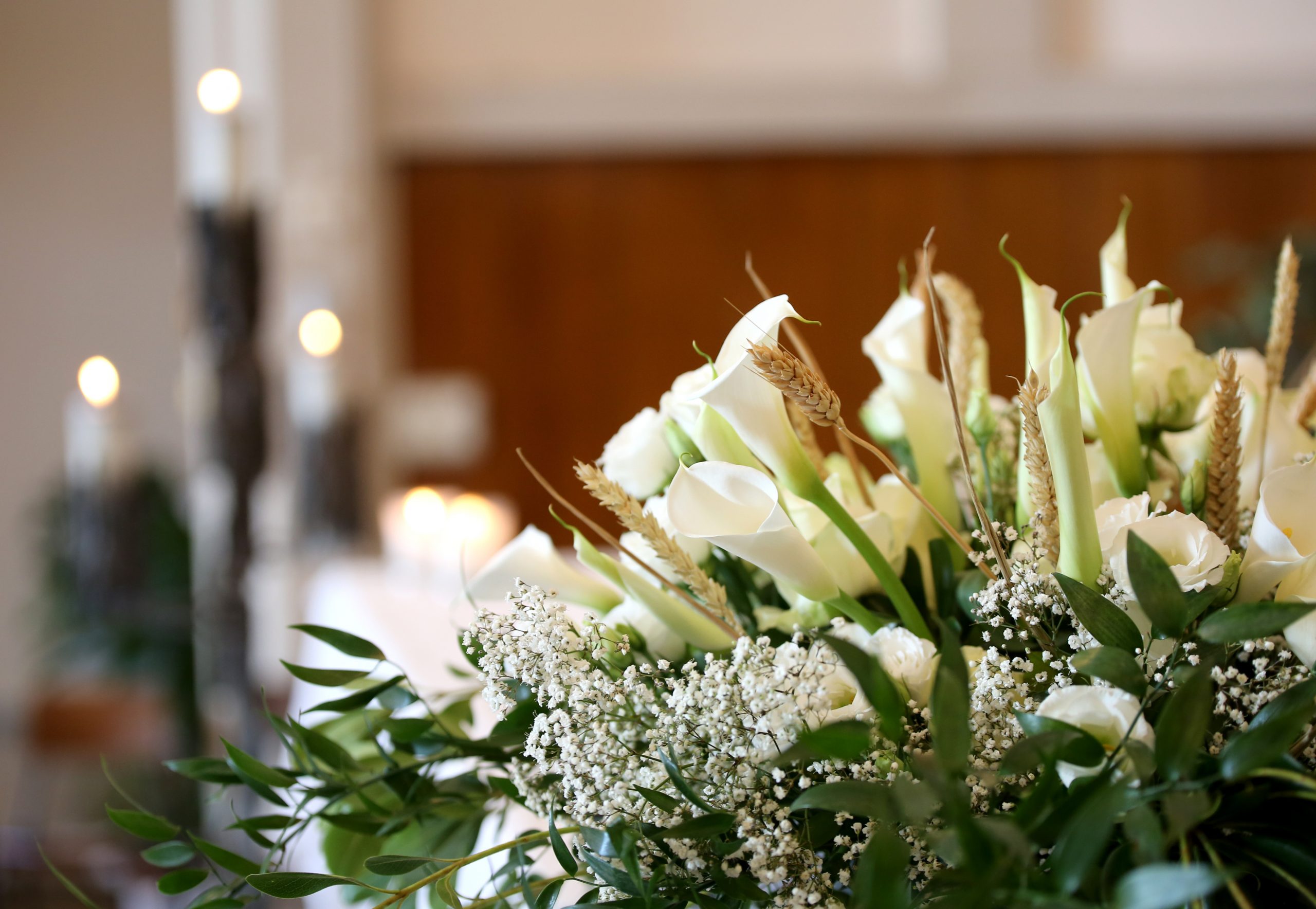 White flowers inside church White flowers inside church